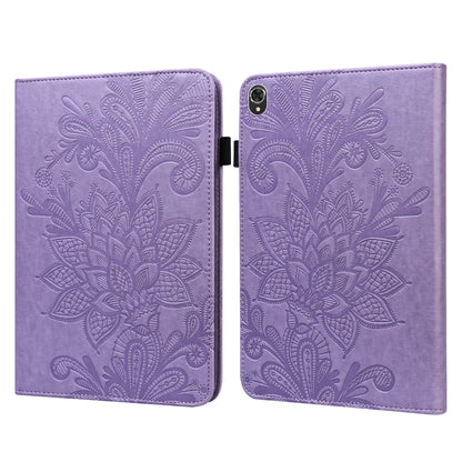Purple embossed floral lace tablet case with flip cover and camera cutout