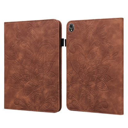 Brown embossed floral lace tablet case with flip cover and camera cutout