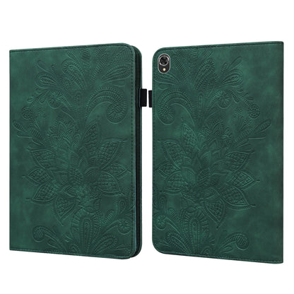Green embossed floral lace tablet case with flip cover and camera cutout