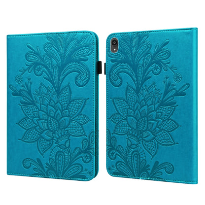 Blue embossed floral lace tablet case with flip cover and camera cutout