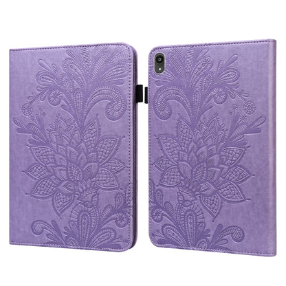 Purple embossed floral lace tablet case with flip cover and camera cutout