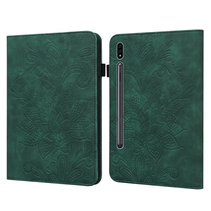 Green embossed floral tablet case with lace flower relief, open flip cover design