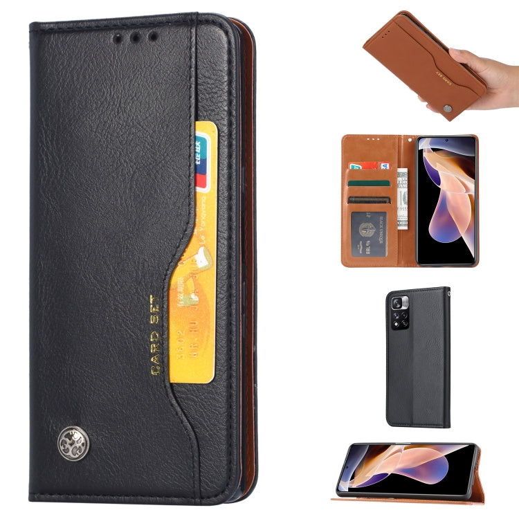 Black horizontal flip leather phone case with card slot pocket and logo button