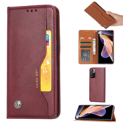 Wine red flip leather phone case, close-up card slot pocket