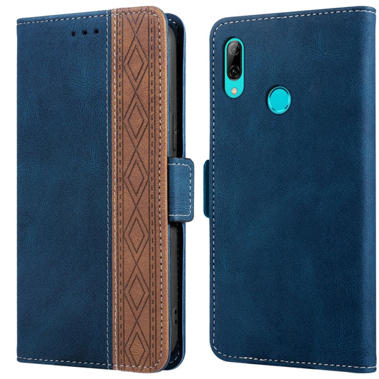 Royal blue leather wallet phone case with brown patterned interior and magnetic clasp