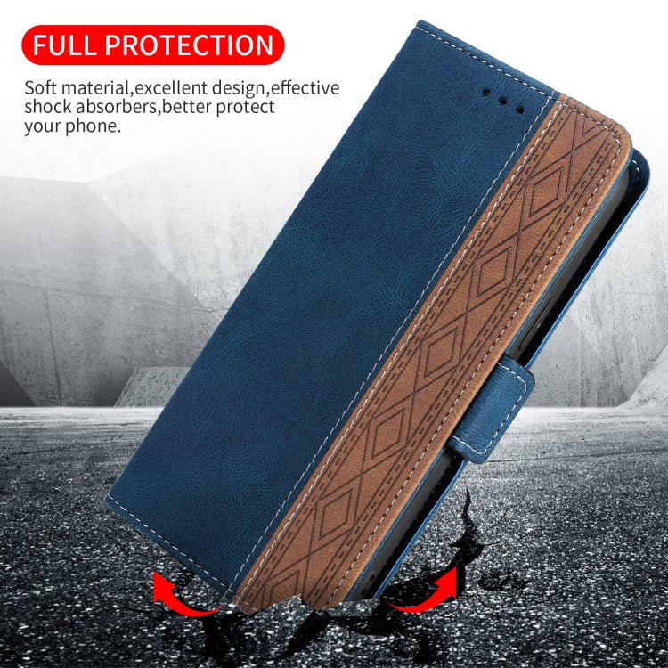 Blue leather-style phone case with inner card holder pocket and fold-over cover