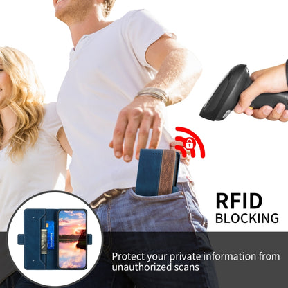 Blue folio phone case with RFID-blocking design and card slot pocket on inner flap