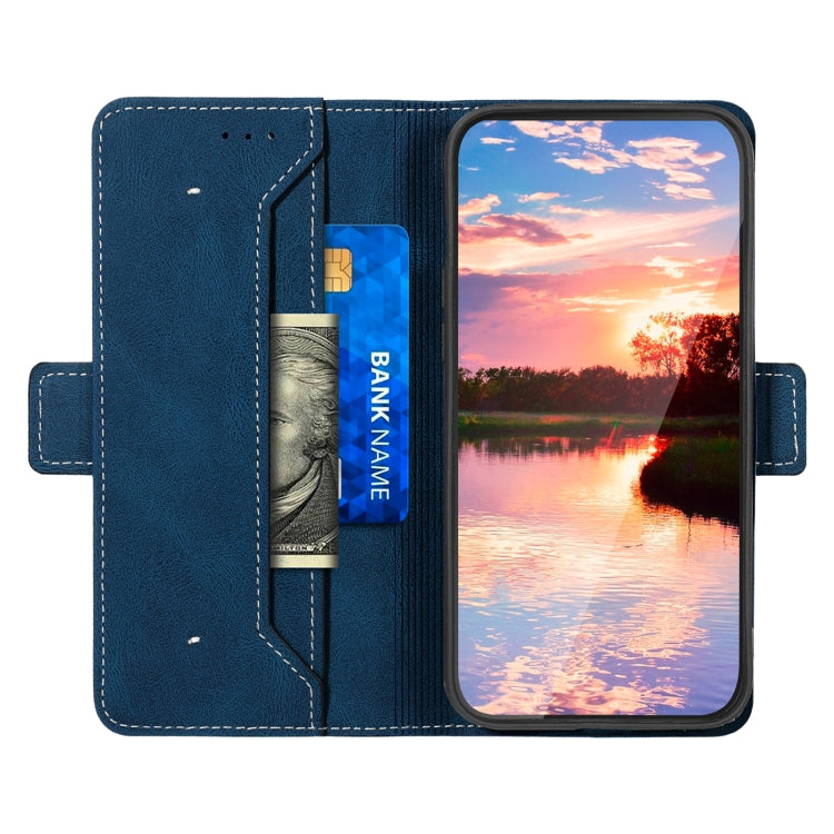 Blue folio phone case open with card slot holder and protective front cover
