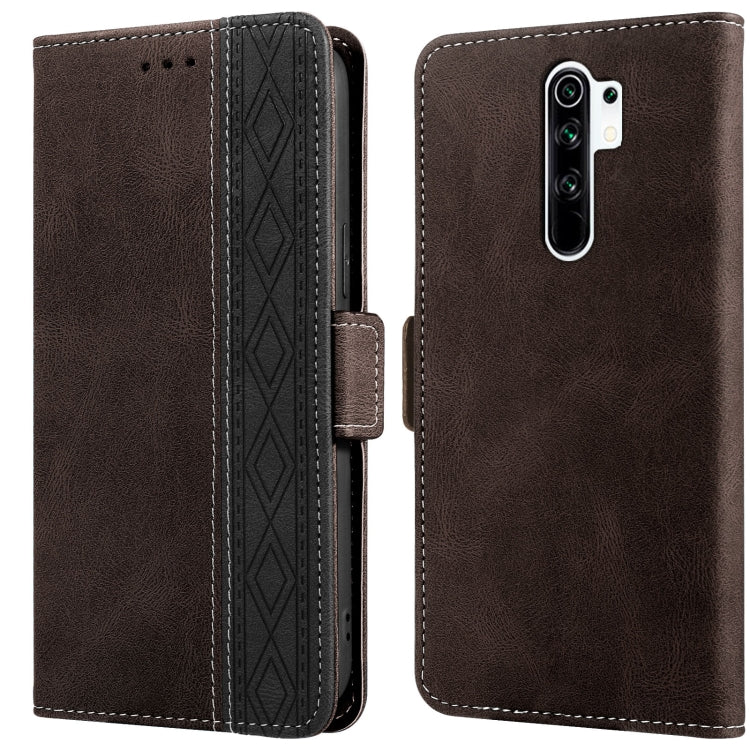 Leather phone case with side magnetic closure, RFID card window, brown, textured back and rear camera
