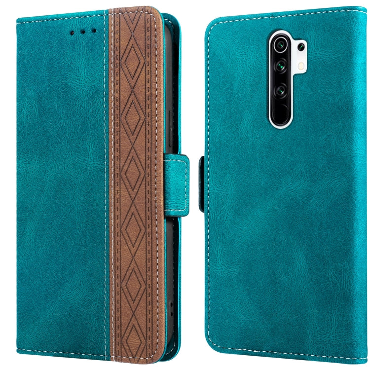 Turquoise leather phone case with side magnetic RFID flap, stitching trim, card slots