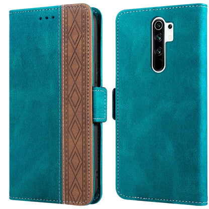 Turquoise leather phone case with side magnetic RFID flap, stitching trim, card slots