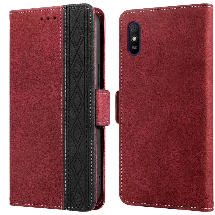 Red leather folio phone case with folio flap, side strap, and camera cutout