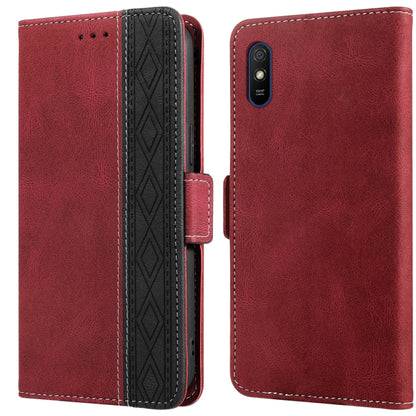 Red leather folio phone case with folio flap, side strap, and camera cutout