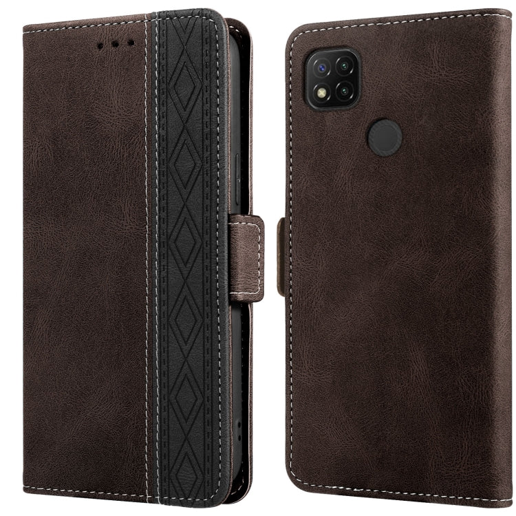 Leather phone case with side magnetic closure, RFID card window, dark brown, rear camera and round button