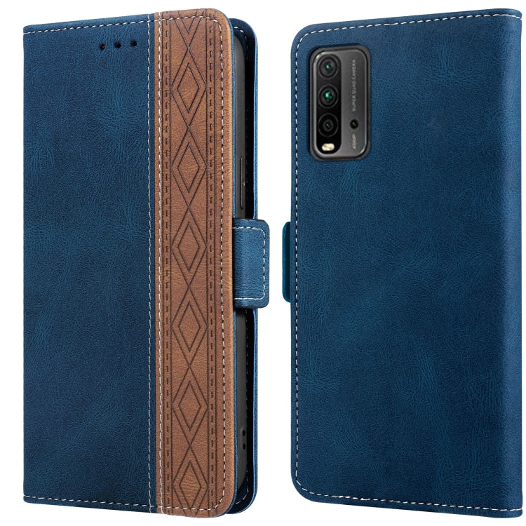 Blue leather phone case with brown patterned inner panel and precise camera module cutout