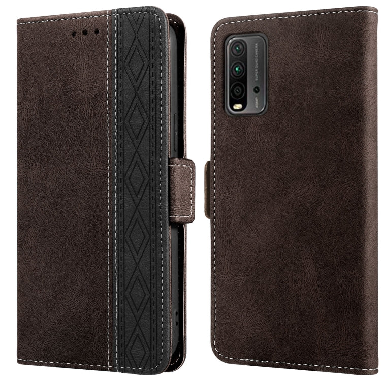 Leather phone case with side magnetic closure, RFID card window, brown, rear vertical triple camera