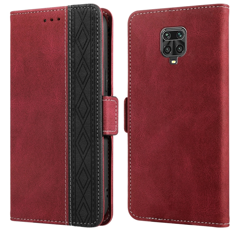 Red leather phone case with folio flap and camera cutout, side strap and stitching