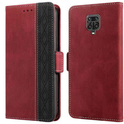 Red leather phone case with folio flap and camera cutout, side strap and stitching