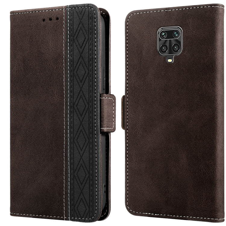 Leather phone case with side magnetic closure, RFID card window, brown, rear quad camera and flash