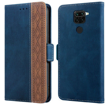 Royal blue leather phone case with side magnetic closure and rear camera cutout.