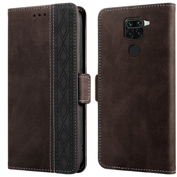 Leather phone case with side magnetic closure, RFID card window, dark brown, rear camera and circular sensor