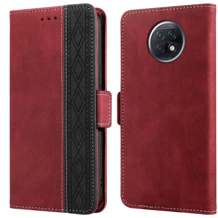 Red leather phone case with side magnetic flap, RFID protection, black insert panel