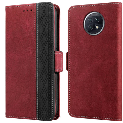 Red leather phone case with side magnetic flap, RFID protection, black insert panel