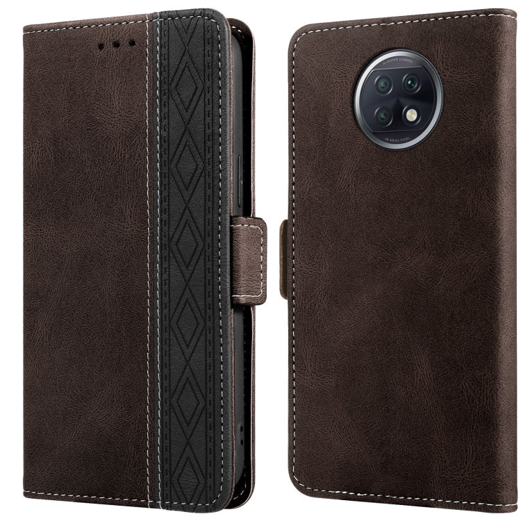 Leather phone case with side magnetic closure, RFID card window, brown, large round rear camera cluster