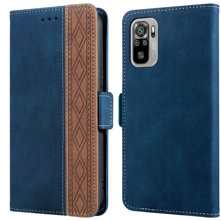 Royal blue leather phone case with side magnetic closure and vertical rear camera cutout.