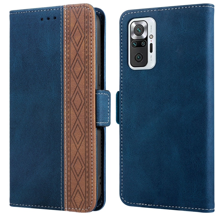 Royal blue leather phone case with side magnetic closure and triple-lens rear camera cutout.