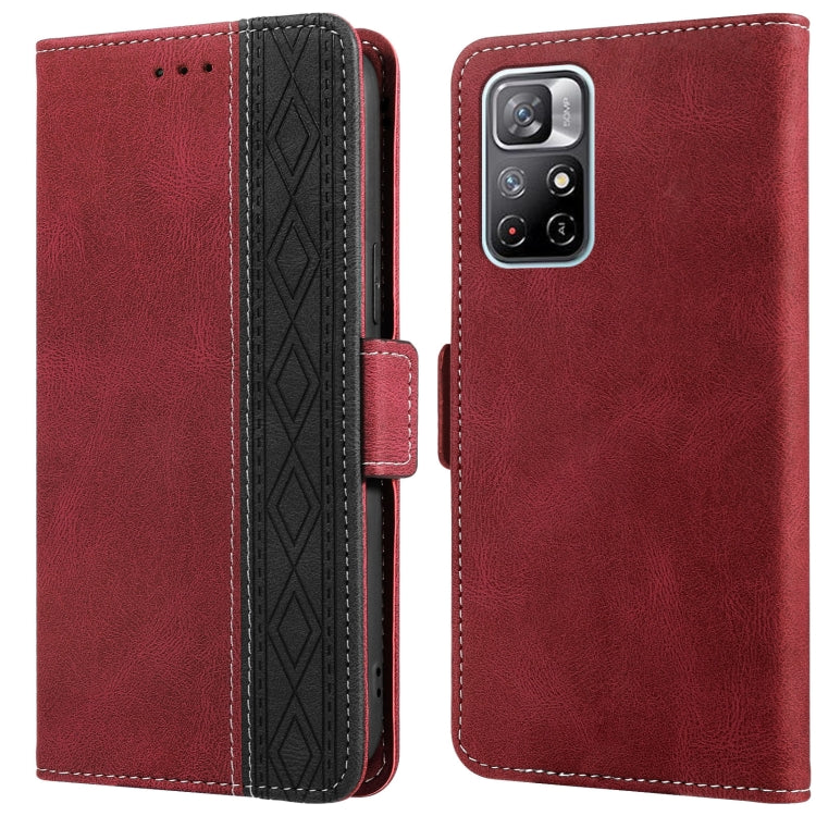 Red leather phone case with side magnetic flap, RFID protection, multi-lens camera cutout