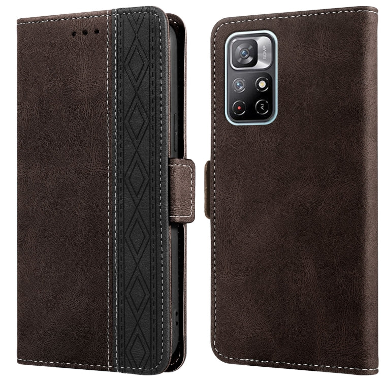 Brown leather wallet phone case with flip cover and side magnetic closure, stitched trim.