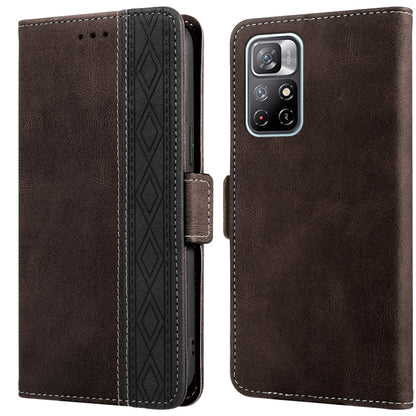 Brown leather wallet phone case with flip cover and side magnetic closure, stitched trim.