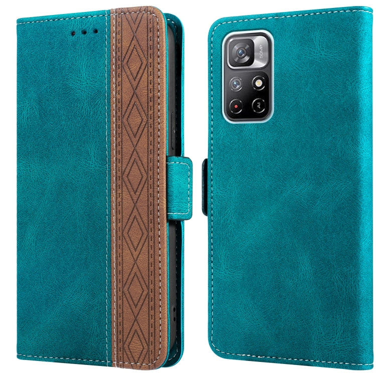 Turquoise leather phone case with side magnetic RFID flap, stitching trim, dual camera cutout
