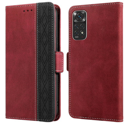 Red leather phone case with side magnetic flap, RFID protection, rear camera window