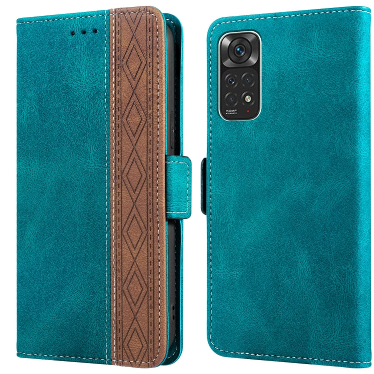 Turquoise leather phone case with side magnetic RFID flap, stitching trim, triple-lens camera cutout