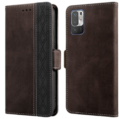 Brown leather phone case with flip cover and side magnetic closure, camera cutout detail.