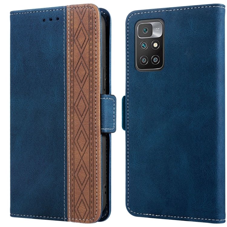 Royal blue leather phone case with side magnetic closure and quad-lens rear camera cutout.
