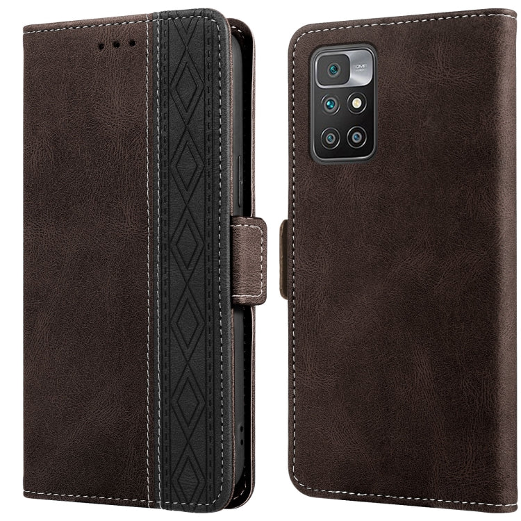 Brown leather wallet phone case with flip cover and side magnetic closure, stitched border.
