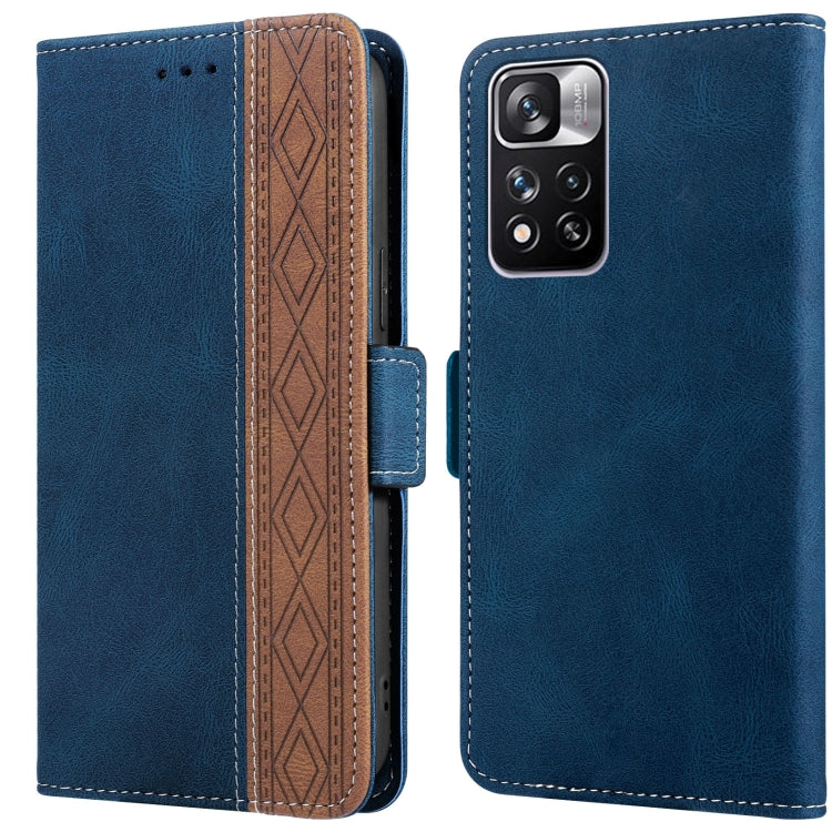 Royal blue leather phone case with side magnetic closure and rear camera cutout with flash.
