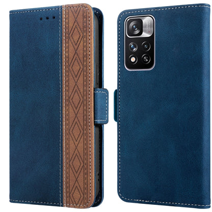 Royal blue leather phone case with side magnetic closure and rear camera cutout with flash.