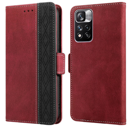 Red leather phone case with side magnetic flap, RFID protection, rear camera module