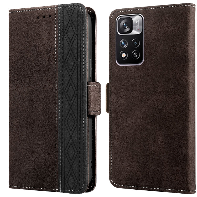 Brown leather phone case with flip cover and side magnetic closure, embossed inner panel.