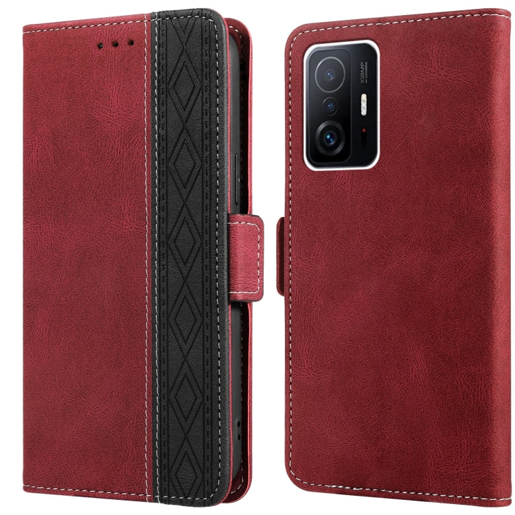 Red leather phone case with side magnetic flap, RFID protection, camera opening on back