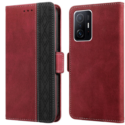 Red leather phone case with side magnetic flap, RFID protection, camera opening on back