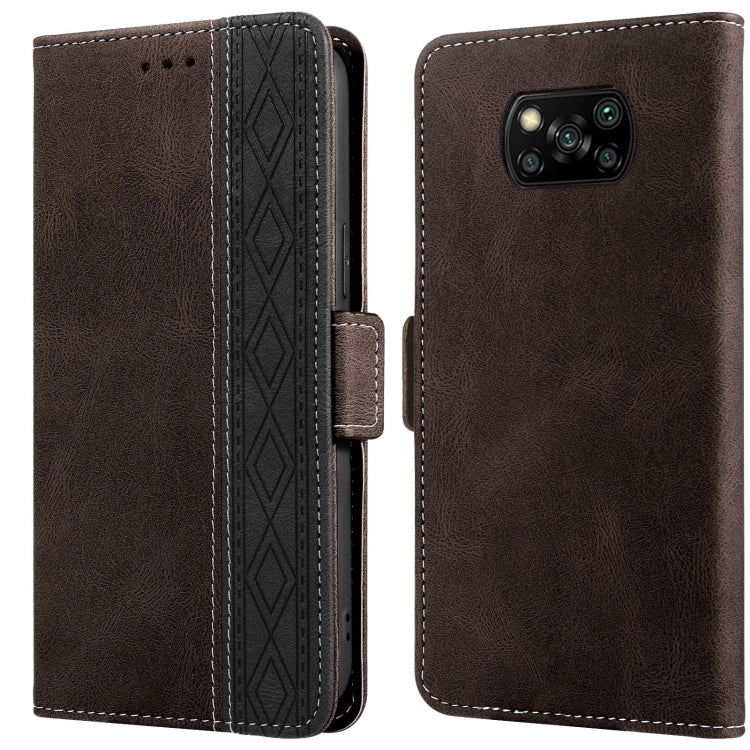 Brown leather wallet phone case with flip cover and side magnetic closure, embossed spine.