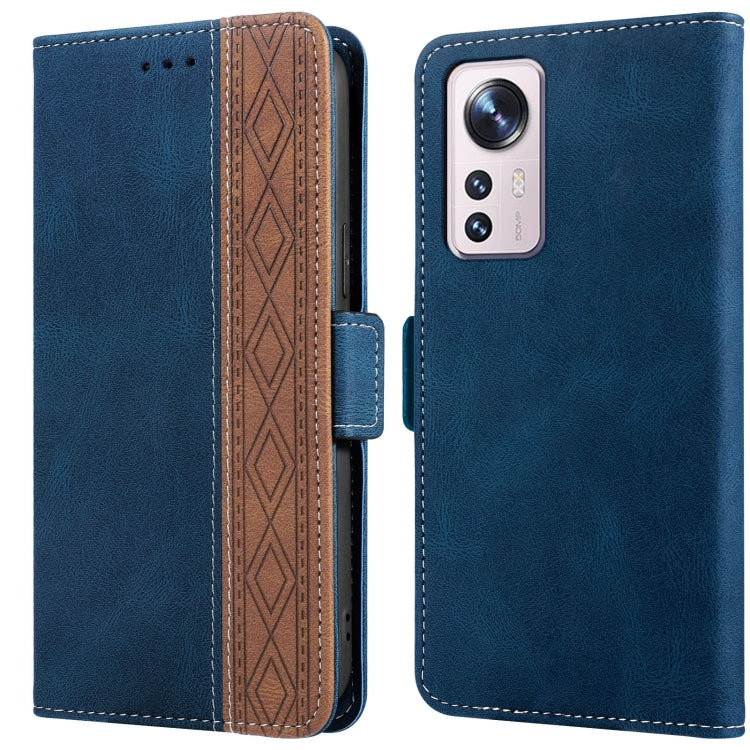 Royal blue leather folio phone case with folio flap and camera cutout, side stitched edges