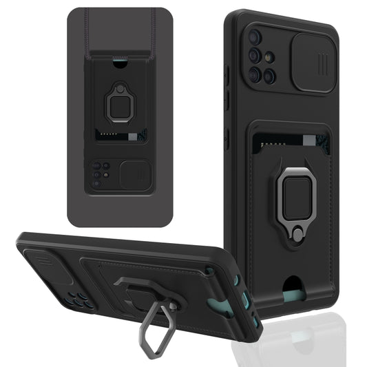 Black TPU phone case with sliding camera cover and built-in stand