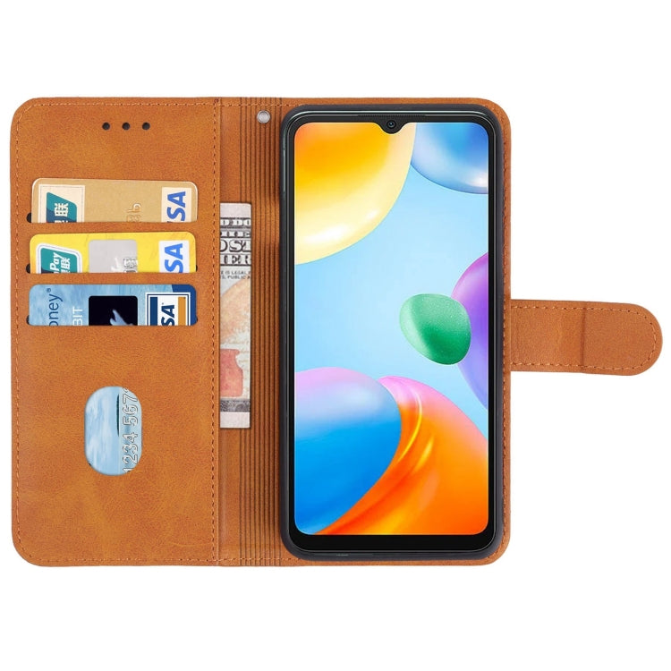 Brown leather folio phone case with card slots and kickstand arm when open.