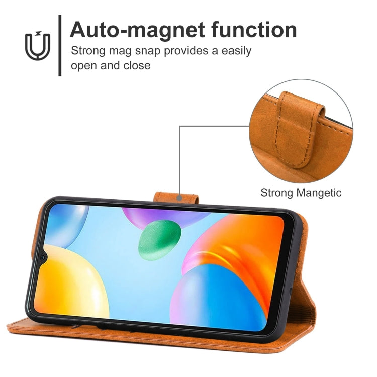 Brown leather wallet phone case shown in landscape stand position with flap.